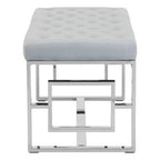 Powder Blue Velvet Bench with Square Side Detail Silver Base