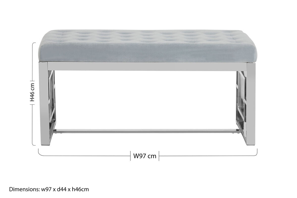 Powder Blue Velvet Bench with Square Side Detail Silver Base