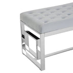 Powder Blue Velvet Bench with Square Side Detail Silver Base