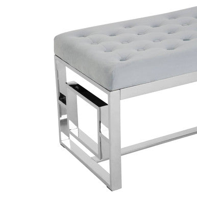 Powder Blue Velvet Bench with Square Side Detail Silver Base