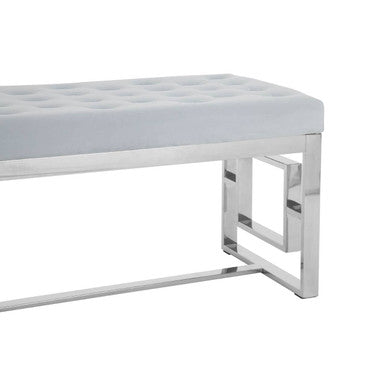 Powder Blue Velvet Bench with Square Side Detail Silver Base