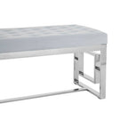 Powder Blue Velvet Bench with Square Side Detail Silver Base