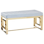 Powder Grey Velvet Bench with Gold Finish Base