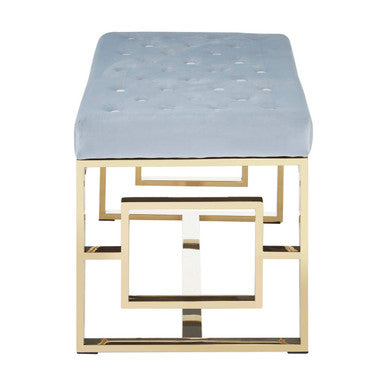 Powder Grey Velvet Bench with Gold Finish Base