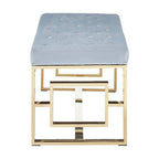 Powder Grey Velvet Bench with Gold Finish Base