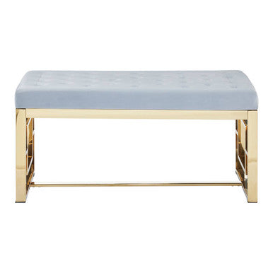 Powder Grey Velvet Bench with Gold Finish Base