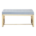 Powder Grey Velvet Bench with Gold Finish Base