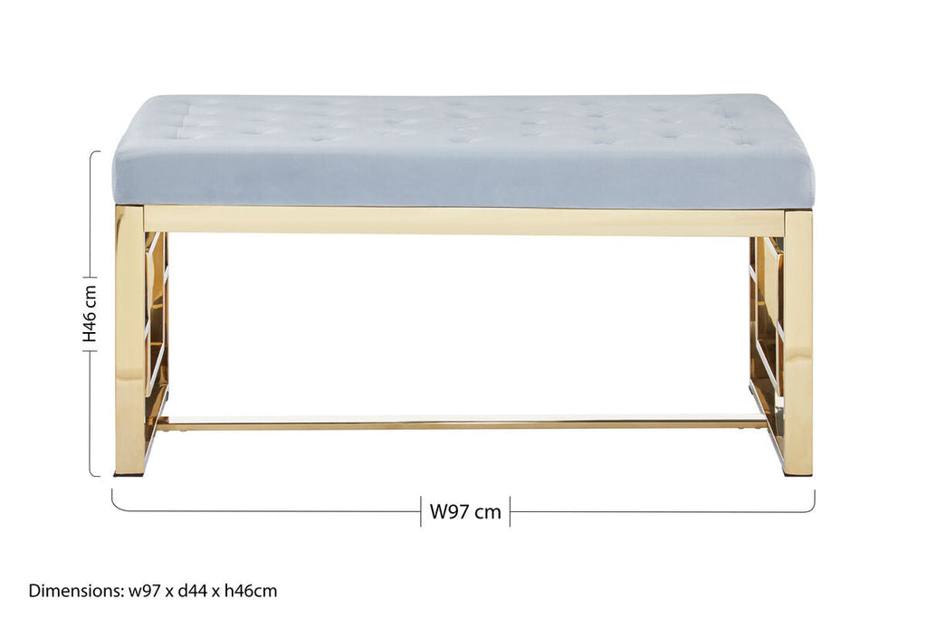 Powder Grey Velvet Bench with Gold Finish Base