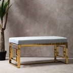 Powder Grey Velvet Bench with Gold Finish Base