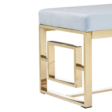 Powder Grey Velvet Bench with Gold Finish Base