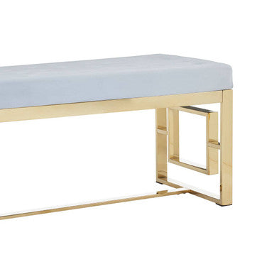 Powder Grey Velvet Bench with Gold Finish Base