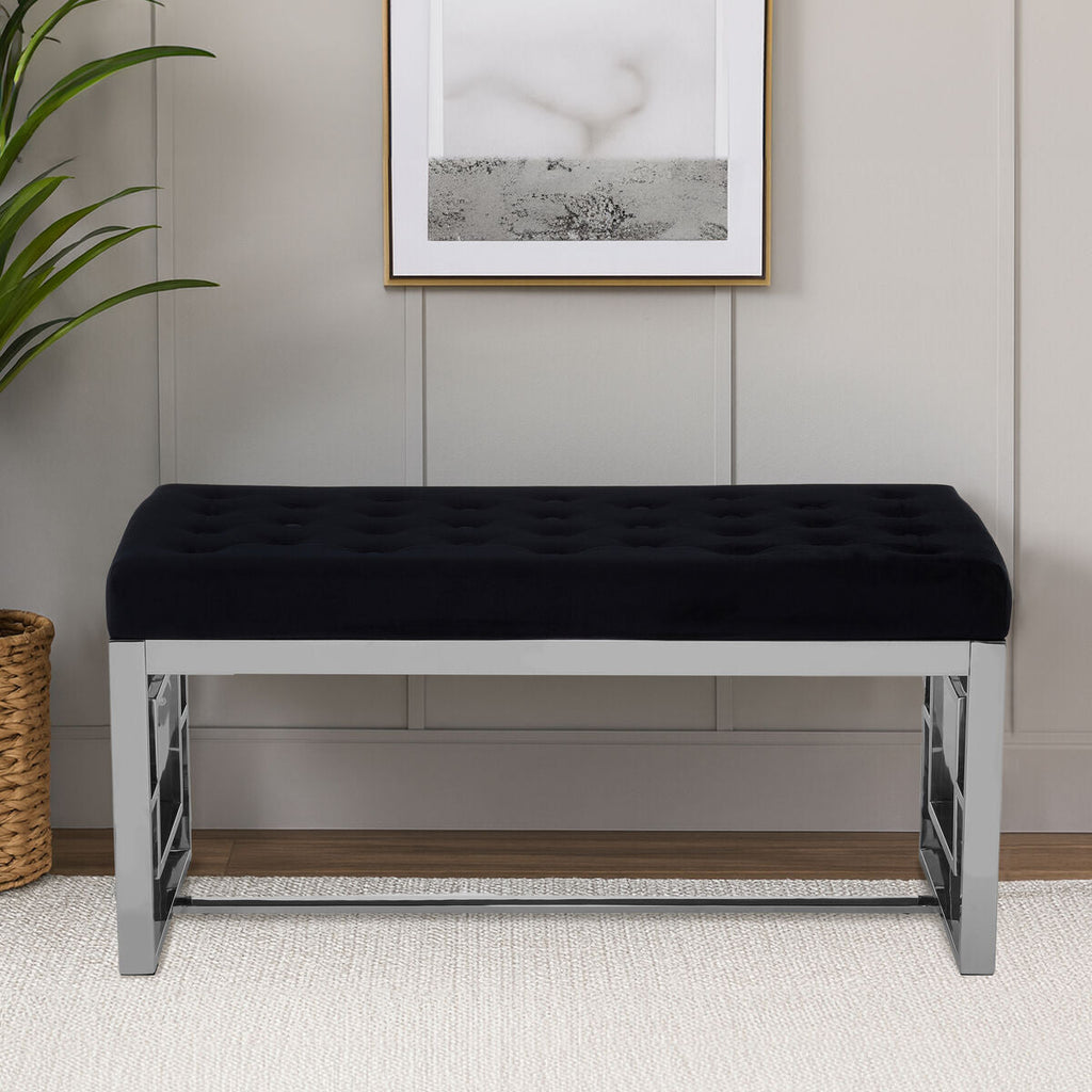Black Velvet Bench with Silver Finish Base