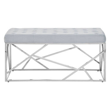 Powder Blue Velvet Bench with Geometric Silver Finish Base