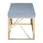 Powder Blue Velvet Bench with Geometric Gold Finish Base
