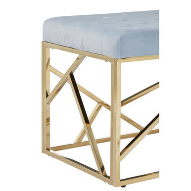 Powder Blue Velvet Bench with Geometric Gold Finish Base