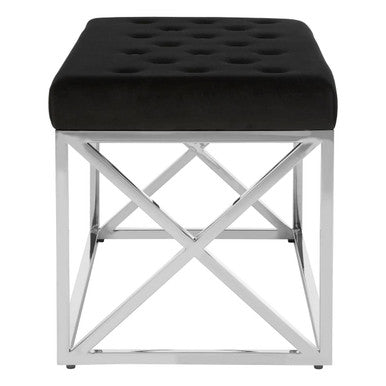Black Velvet Tufted Bench with Silver Finish Base