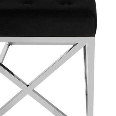 Black Velvet Tufted Bench with Silver Finish Base