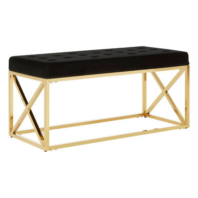 Black Velvet Bench with Gold Finish Base