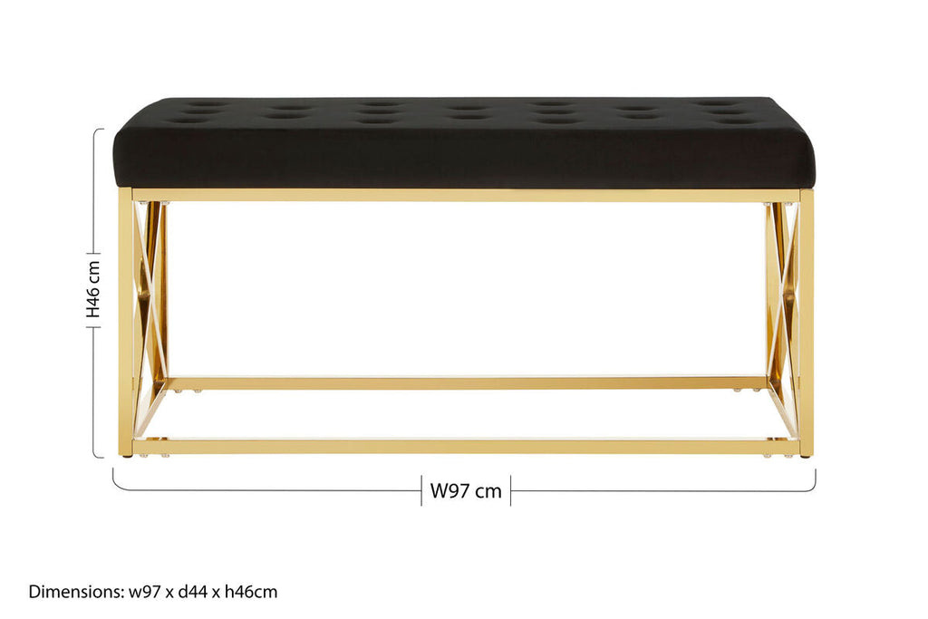 Black Velvet Bench with Gold Finish Base