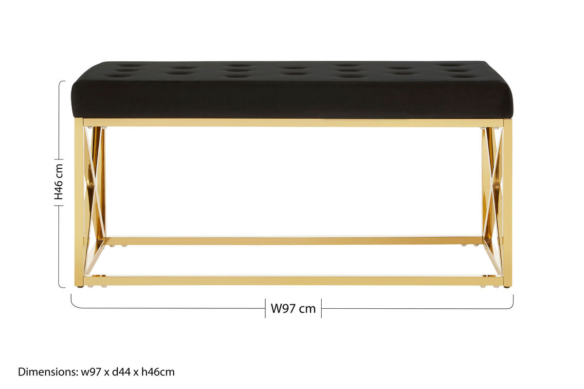 Black Velvet Bench with Gold Finish Base