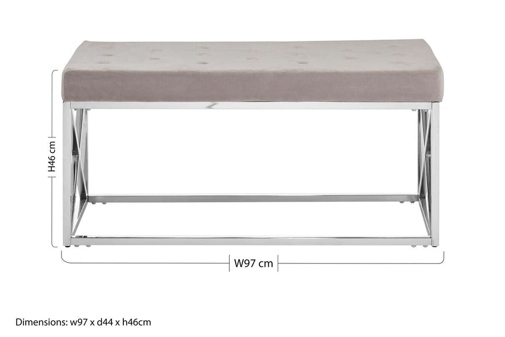Mink Velvet Bench with Silver Finish Base