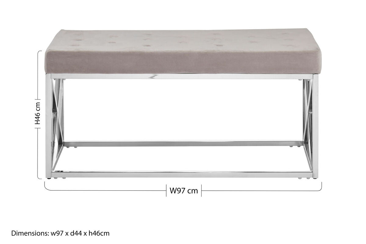 Mink Velvet Bench with Silver Finish Base