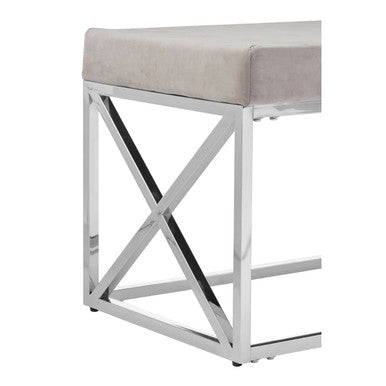 Mink Velvet Bench with Silver Finish Base