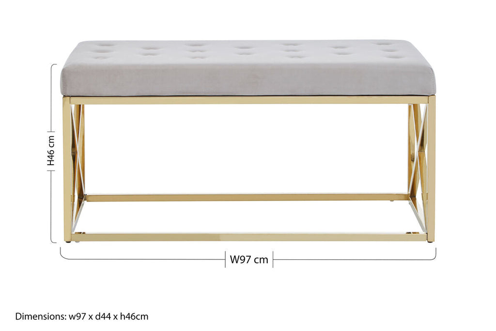 Mink Velvet Bench with Gold Finish Base