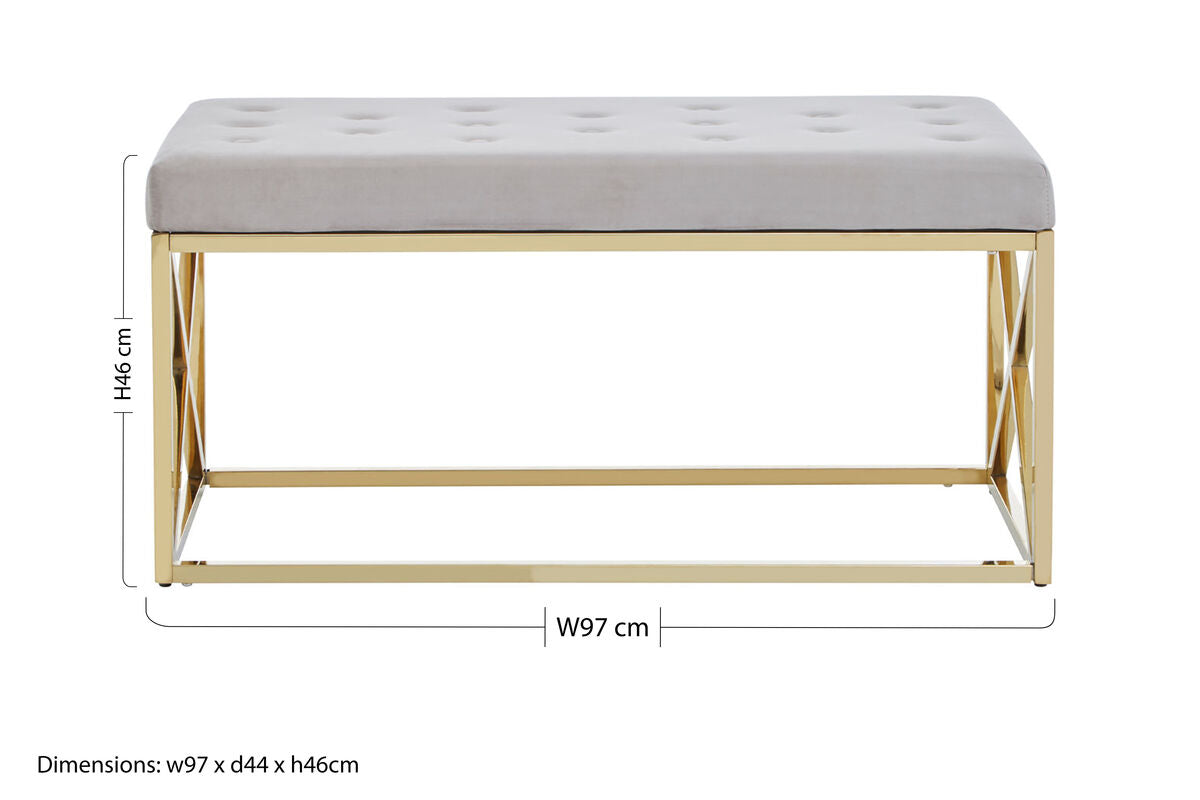 Mink Velvet Bench with Gold Finish Base