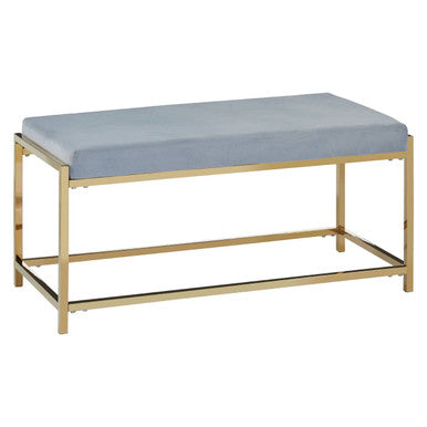 Powder Blue Velvet Bench with Gold Finish Frame