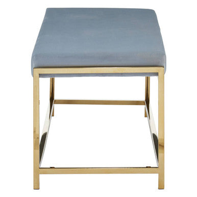 Powder Blue Velvet Bench with Gold Finish Frame