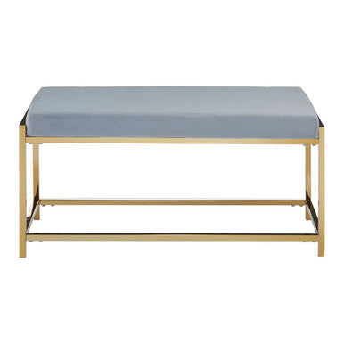 Powder Blue Velvet Bench with Gold Finish Frame