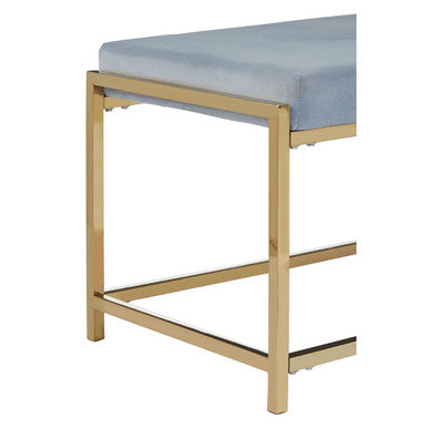 Powder Blue Velvet Bench with Gold Finish Frame