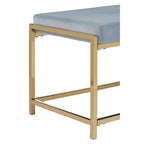 Powder Blue Velvet Bench with Gold Finish Frame