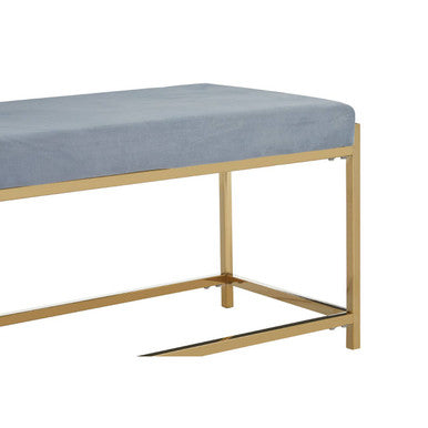 Powder Blue Velvet Bench with Gold Finish Frame