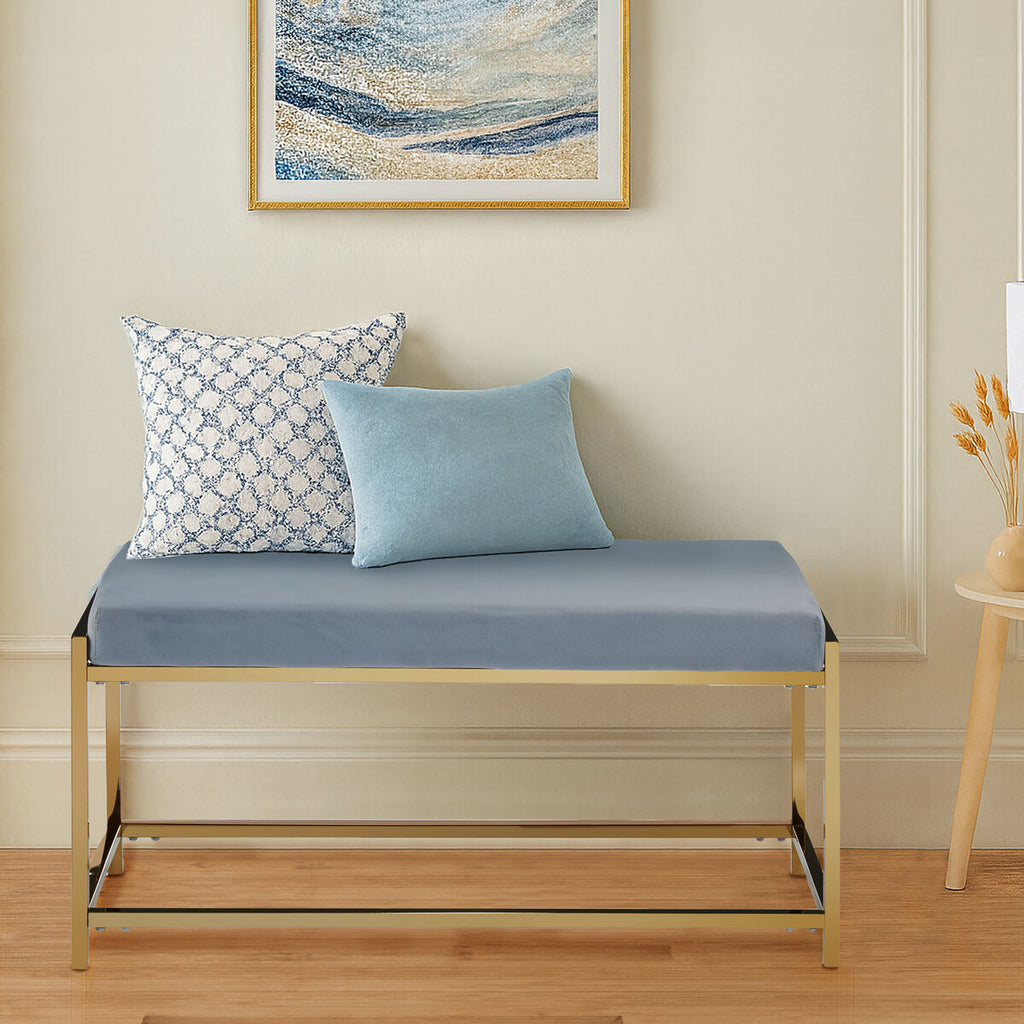 Powder Blue Velvet Bench with Gold Finish Frame