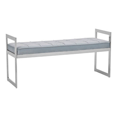 Powder Blue Velvet and Silver Finish Long Bench