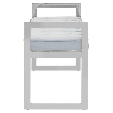 Powder Blue Velvet and Silver Finish Long Bench