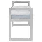 Powder Blue Velvet and Silver Finish Long Bench