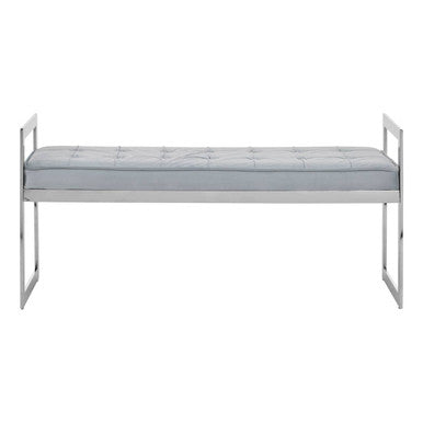 Powder Blue Velvet and Silver Finish Long Bench