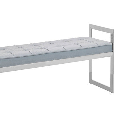 Powder Blue Velvet and Silver Finish Long Bench