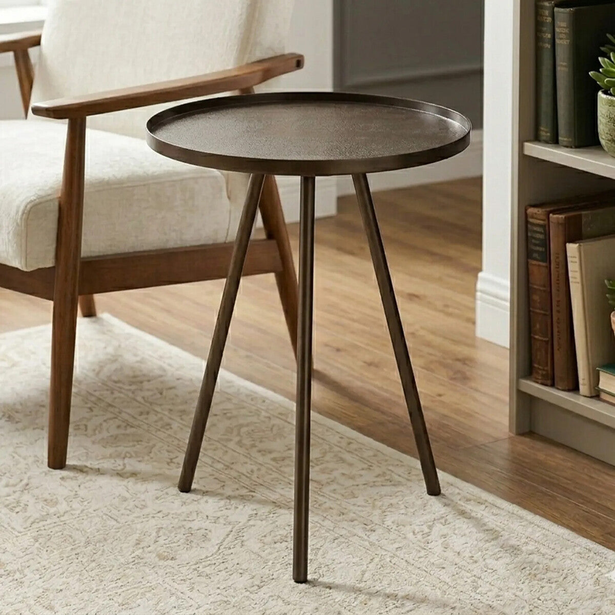 Black Finish Side Table with Antique Glass Top