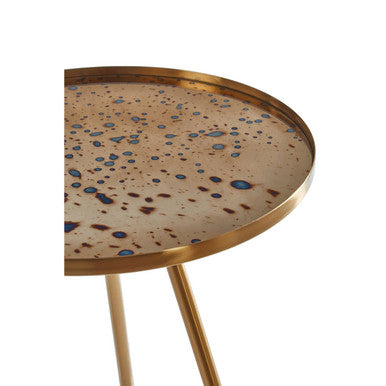 Gold Finish Side Table with Antique Glass Top