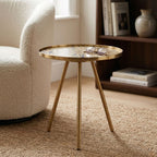 Gold Finish Side Table with Antique Glass Top