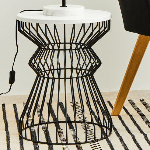 White Marble Side Table with Black Finish Base