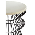 White Marble Side Table with Black Finish Base