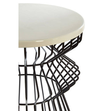 White Marble Side Table with Black Finish Base