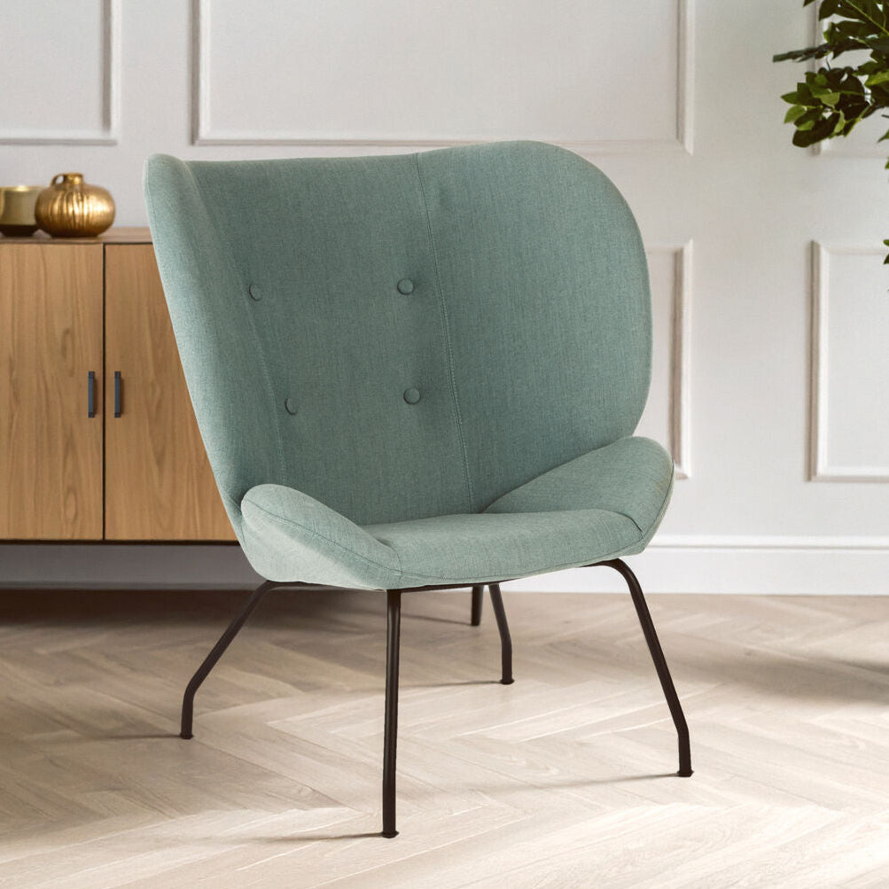 Green Fabric Button Tufted Accent Chair