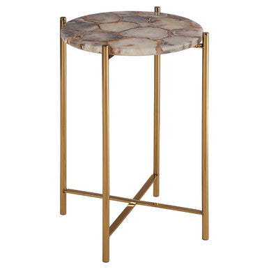 Natural Agate and Gold Finish Side Table