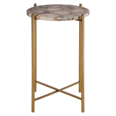 Natural Agate and Gold Finish Side Table